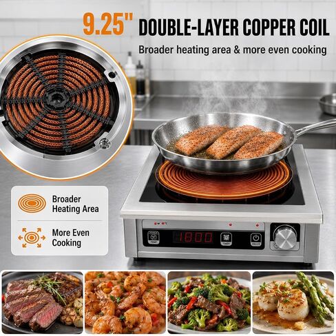 Commercial Induction Cooktop 1800W 120V, Countertop Induction Burner with 304 Stainless Steel Body, 9.25" Copper Coil, 18H Timer, Portable Induction Cooktop for Restaurants Catering in Saudi Arabia