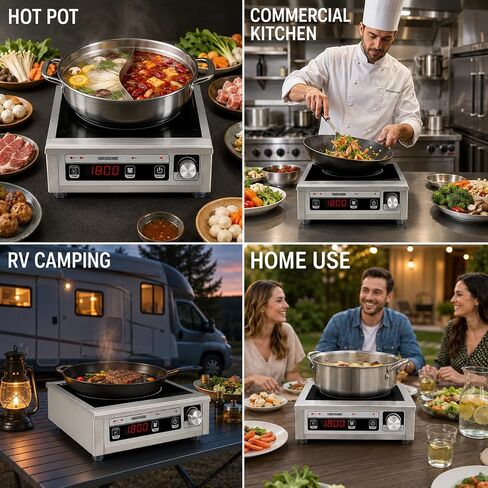 Commercial Induction Cooktop 1800W 120V, Countertop Induction Burner with 304 Stainless Steel Body, 9.25" Copper Coil, 18H Timer, Portable Induction Cooktop for Restaurants Catering in Saudi Arabia