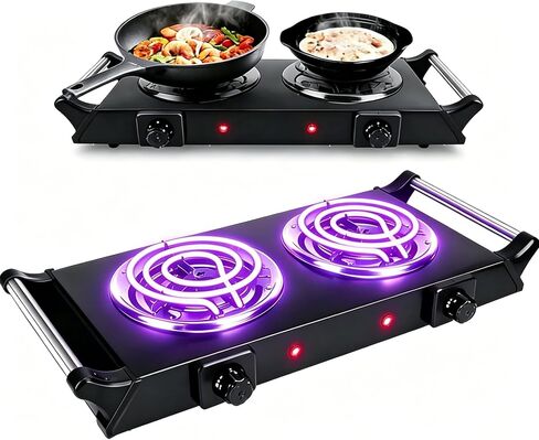 Electric Double Burner 2000W Electric Coil Hot Plate, Black in Saudi Arabia