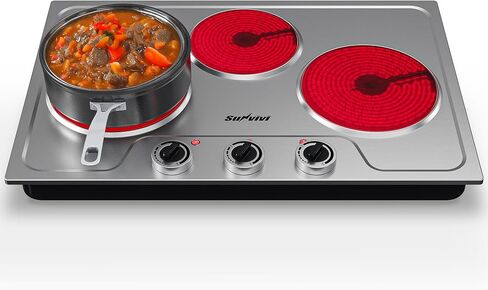 Three-burner 1800W Portable Electric Ceramic Cooker with Knob Control, Indicator Light, Universal Cookware Compatibility for Multiple Cooking Applications, Silver in Saudi Arabia