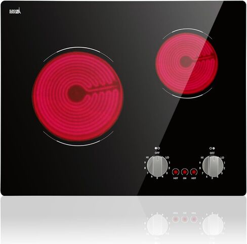 Electric Cooktop 2 Burner, 21" Built-in Ceramic Cooktop with Knob Control in Saudi Arabia