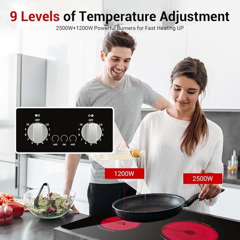 Electric Cooktop 2 Burner, 21" Built-in Ceramic Cooktop with Knob Control in Saudi Arabia
