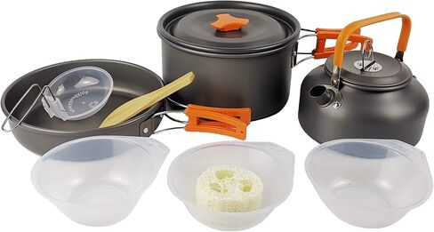 Camping Cookware Set Aluminum Nonstick Portable Outdoor Tableware Kettle Pot Cookset Cooking Pan Bowl for Hiking BBQ Picnic in Saudi Arabia
