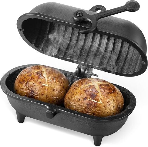 Enhon Cast Iron Baked Potato Cooker Latch, Cast Iron Potato Roaster for Wood Burners, Multifuel Stoves and Open Fires, Campsite Cooker for Flavorful Potatoes, Uniform Heating in Saudi Arabia