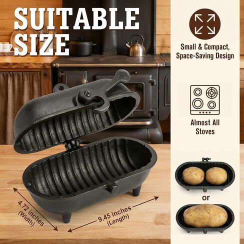 Enhon Cast Iron Baked Potato Cooker Latch, Cast Iron Potato Roaster for Wood Burners, Multifuel Stoves and Open Fires, Campsite Cooker for Flavorful Potatoes, Uniform Heating in Saudi Arabia