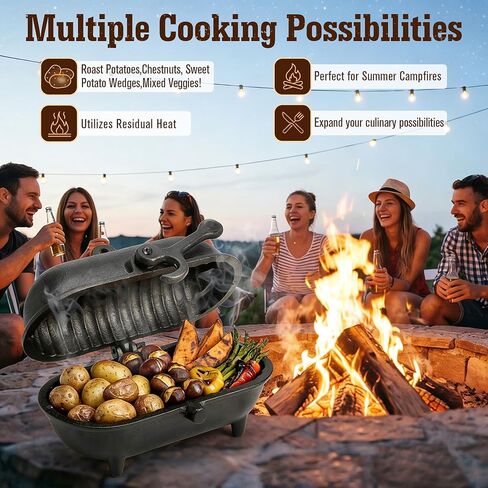 Enhon Cast Iron Baked Potato Cooker Latch, Cast Iron Potato Roaster for Wood Burners, Multifuel Stoves and Open Fires, Campsite Cooker for Flavorful Potatoes, Uniform Heating in Saudi Arabia
