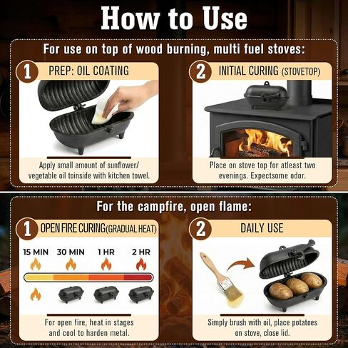 Enhon Cast Iron Baked Potato Cooker Latch, Cast Iron Potato Roaster for Wood Burners, Multifuel Stoves and Open Fires, Campsite Cooker for Flavorful Potatoes, Uniform Heating in Saudi Arabia