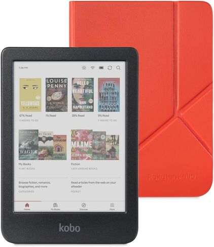 Kobo Clara Colour Black eReader & Cayenne Red SleepCover Bundle | 6" Glare-Free Colour E Ink Kaleido 3 Display | Dark Mode Option | Waterproof | Built-in-2-Way Stand Cover in Saudi Arabia