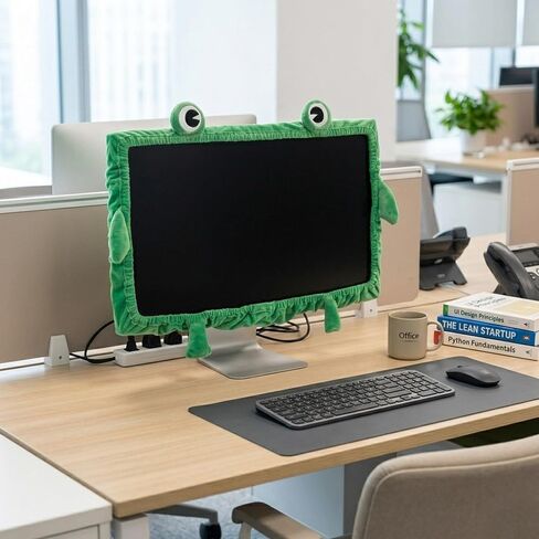 Frog Monitor Cover, 23–27 Inch Cute Green Computer Screen Bezel Cover, Stretch Polyester with Elastic Band, Easy Install Desk Decor for Home Office, 1-Pack in Saudi Arabia