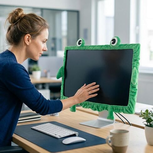 Frog Monitor Cover, 23–27 Inch Cute Green Computer Screen Bezel Cover, Stretch Polyester with Elastic Band, Easy Install Desk Decor for Home Office, 1-Pack in Saudi Arabia