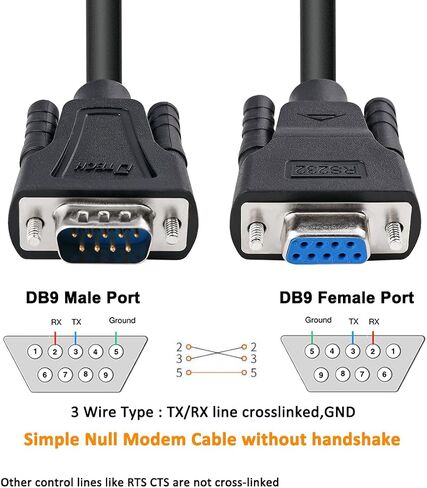 DTECH 5ft RS232 Null Modem Cable Serial DB9 Male to Female Extension Cord Simple Cross TX RX Line 2 Pin Crossed for Computer Switch Router Laptop Data Communication (5 Feet, Black) in Saudi Arabia