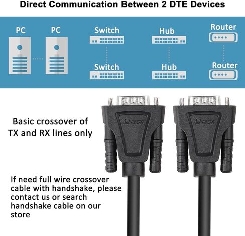 DTECH 5ft RS232 Null Modem Cable Serial DB9 Male to Female Extension Cord Simple Cross TX RX Line 2 Pin Crossed for Computer Switch Router Laptop Data Communication (5 Feet, Black) in Saudi Arabia