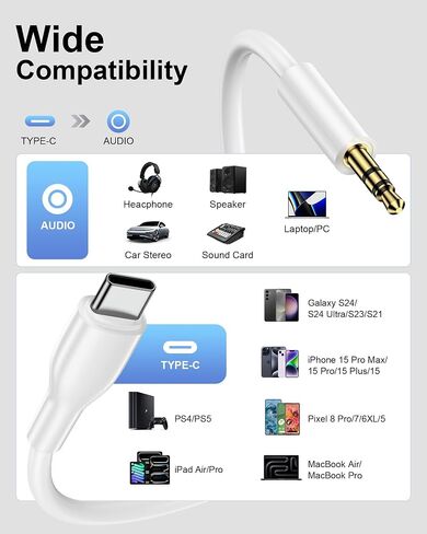 Aux Cord to USB C, USB TypeC to 3.5mm Audio Aux Jack Cable for iPhone 17/16 in Saudi Arabia