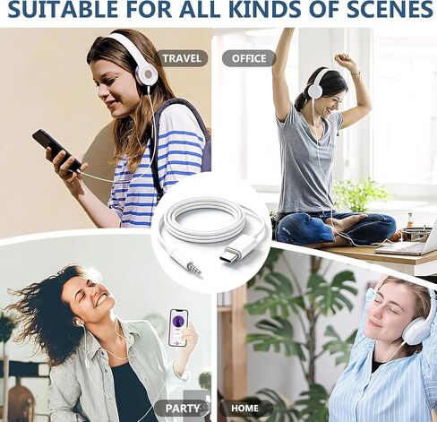 كابل USB C إلى 3.5 مم صوت Aux Jack، سلك Aux لهاتف iPhone 16، كابل سيارة من النوع C إلى 3.5 مم Aux سماعة رأس ستيريو لهواتف iPhone 17/17 Pro وSamsung Galaxy S25 وأجهزة iOS وAndroid الأخرى أبيض 3.3 قدم in Saudi Arabia