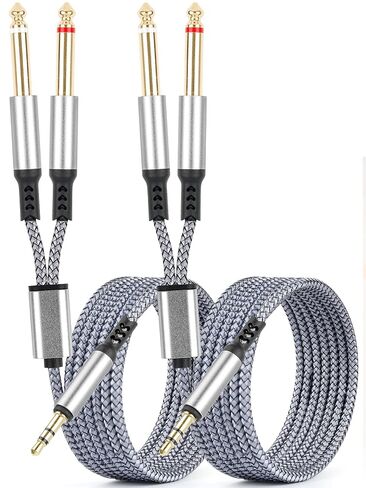 2 Pack 1/8 to 1/4 Stereo Cable 3.5mm TRS to Dual 6.35mm Audio Cord Adapter in Saudi Arabia
