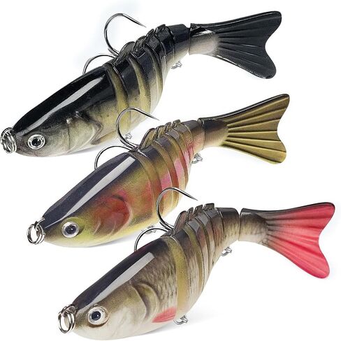 Multi-Jointed Swimbait Fishing Lures, Lifelike Segmented Bass Lures with Treble Hooks, Slow Sinking Hard Bait for Freshwater Saltwater, Trout Pike Walleye Fishing Tackle for Anglers in Saudi Arabia