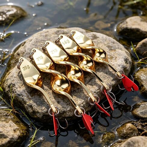 Twisted Spoon Fishing Lure,10g/14g/21g/28g Metal Spinner Bait with Treble Hook,Hard Bait for Freshwater Saltwater Bass Trout Salmon Fishing in Saudi Arabia