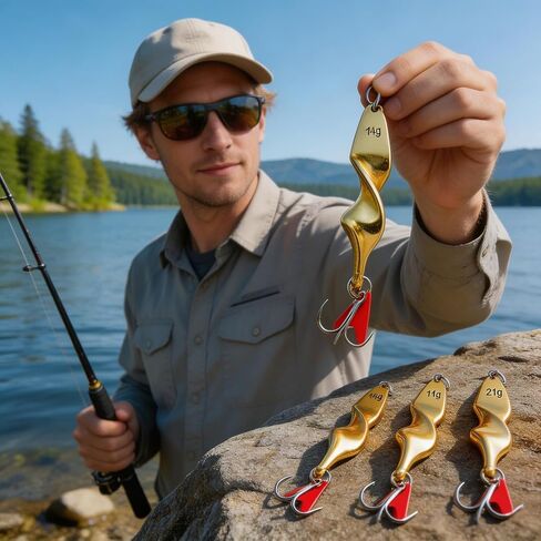 Twisted Spoon Fishing Lure,10g/14g/21g/28g Metal Spinner Bait with Treble Hook,Hard Bait for Freshwater Saltwater Bass Trout Salmon Fishing in Saudi Arabia