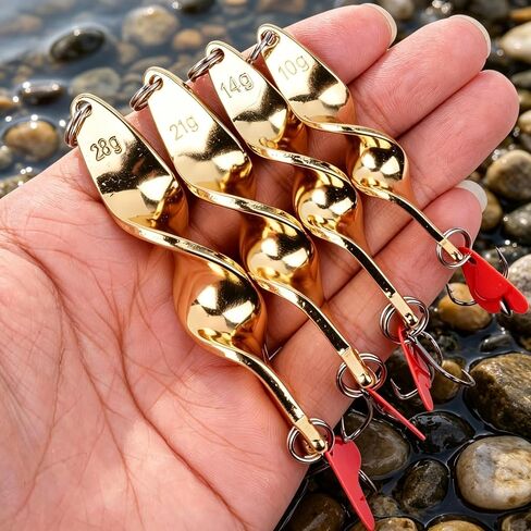 Twisted Spoon Fishing Lure,10g/14g/21g/28g Metal Spinner Bait with Treble Hook,Hard Bait for Freshwater Saltwater Bass Trout Salmon Fishing in Saudi Arabia