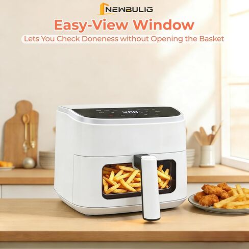 NEWBULIG Air Fryer，4QT Small AirFryer with Easy View Window and Interior Light, Digital Touchscreen with 8 Presets for Custom Cooking, Nonstick and Dishwasher Safe Basket, White in Saudi Arabia