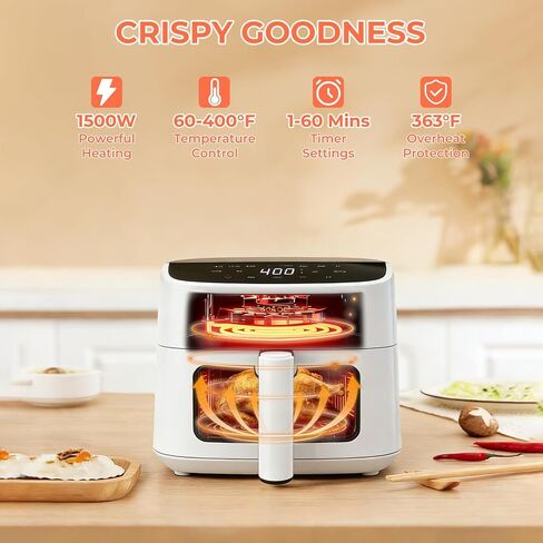 NEWBULIG Air Fryer，4QT Small AirFryer with Easy View Window and Interior Light, Digital Touchscreen with 8 Presets for Custom Cooking, Nonstick and Dishwasher Safe Basket, White in Saudi Arabia