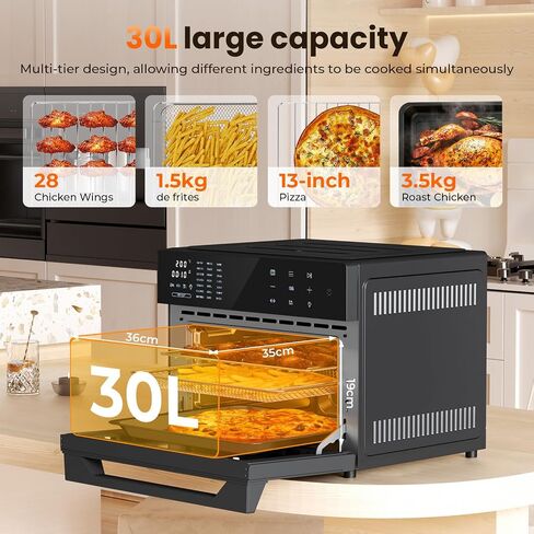 Air Fryer Toaster Oven Combo, 21-in-1 Countertop Convection, 32QT Extra Large Air Fryer with 360° Rotisserie & 4-Layer Cooking, Full Accessories in Saudi Arabia
