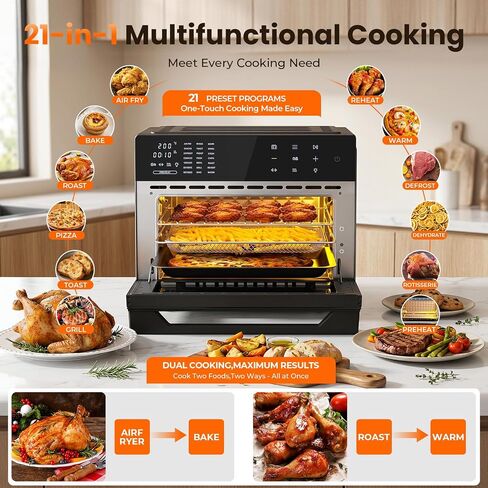 Air Fryer Toaster Oven Combo, 21-in-1 Countertop Convection, 32QT Extra Large Air Fryer with 360° Rotisserie & 4-Layer Cooking, Full Accessories in Saudi Arabia