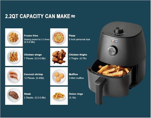 2.2 Quart Capacity Air Fryer,Non-Stick, Dishwasher Safe Basket,1150W,Black in Saudi Arabia