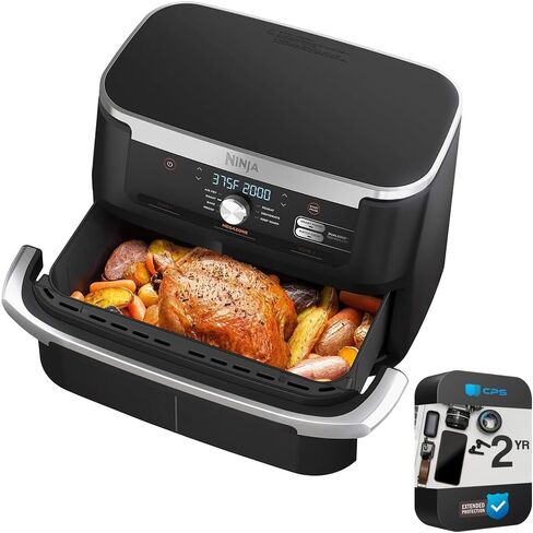 Ninja (مجددة) AD600CO Foodi مقلاة هوائية 7 في 1 DualZone FlexBasket مع حزمة MegaZone 11-qt مع حزمة حماية معززة لمدة عامين (متجددة) in Saudi Arabia