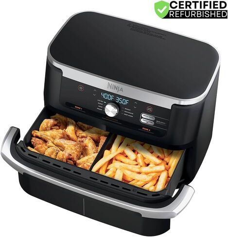 Ninja (مجددة) AD600CO Foodi مقلاة هوائية 7 في 1 DualZone FlexBasket مع حزمة MegaZone 11-qt مع حزمة حماية معززة لمدة عامين (متجددة) in Saudi Arabia