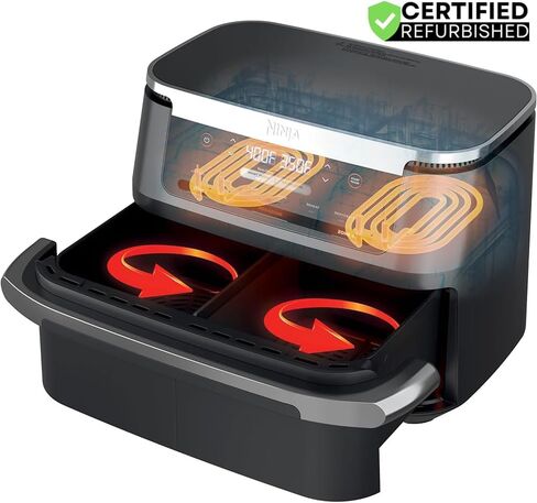 Ninja (مجددة) AD600CO Foodi مقلاة هوائية 7 في 1 DualZone FlexBasket مع حزمة MegaZone 11-qt مع حزمة حماية معززة لمدة عامين (متجددة) in Saudi Arabia