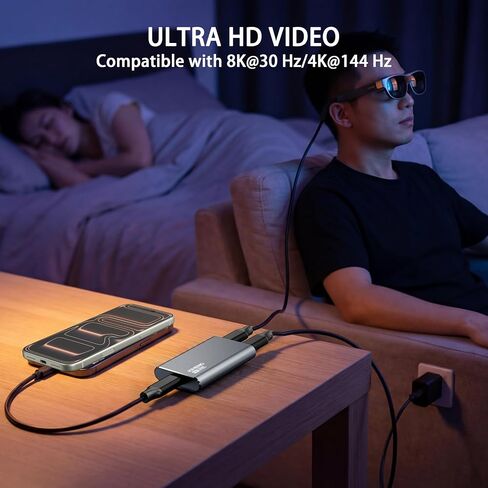 USB-C AR Glasses Adapter, 8K 30Hz/4K 144Hz, Power & Charge Sync | Compatible Xreal/Viture/RayNeo/Rokid AR Glasses,Steam Deck,ROG Ally,Switch 2,DJI RC 2,iPhone 15-17,Android,No Signal Lag in Saudi Arabia