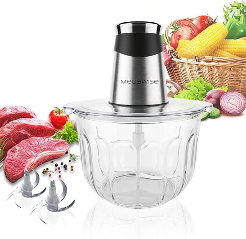 MEGAWISE Electric Food Processor, 1000W Meat Grinder & Vegetable Chopper with 4L Thick Glass Bowl, 4 Blades and Dual-Speed Food Chopper for Meat, Vegetables, Fruits, Nuts, and Baby Food in Saudi Arabia