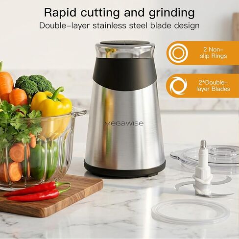 MEGAWISE Electric Food Processor, 1000W Meat Grinder & Vegetable Chopper with 4L Thick Glass Bowl, 4 Blades and Dual-Speed Food Chopper for Meat, Vegetables, Fruits, Nuts, and Baby Food in Saudi Arabia