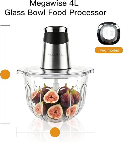 MEGAWISE Electric Food Processor, 1000W Meat Grinder & Vegetable Chopper with 4L Thick Glass Bowl, 4 Blades and Dual-Speed Food Chopper for Meat, Vegetables, Fruits, Nuts, and Baby Food in Saudi Arabia