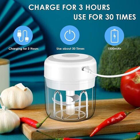 Electric Garlic Chopper, 30W Powerful Wireless Food Processor, 250ml Bowl in Saudi Arabia
