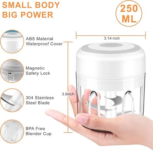 Electric Garlic Chopper, 30W Powerful Wireless Food Processor, 250ml Bowl in Saudi Arabia