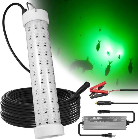 Goldlife Green Underwater Fishing Light LED 110V&12V Dual Power, 50FT | LED Submersible Dock & Boat Lights, IP69K Waterproof Saltwater Night Fish Attract Lighting for Crappie Squid, Lake & Kayak in Saudi Arabia
