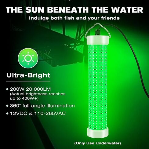 Goldlife Green Underwater Fishing Light LED 110V&12V Dual Power, 50FT | LED Submersible Dock & Boat Lights, IP69K Waterproof Saltwater Night Fish Attract Lighting for Crappie Squid, Lake & Kayak in Saudi Arabia
