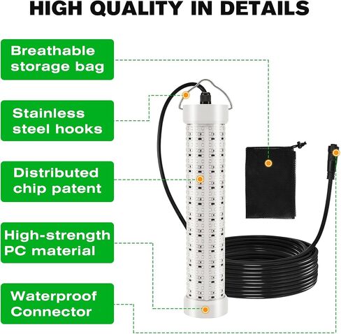Goldlife Green Underwater Fishing Light LED 110V&12V Dual Power, 50FT | LED Submersible Dock & Boat Lights, IP69K Waterproof Saltwater Night Fish Attract Lighting for Crappie Squid, Lake & Kayak in Saudi Arabia