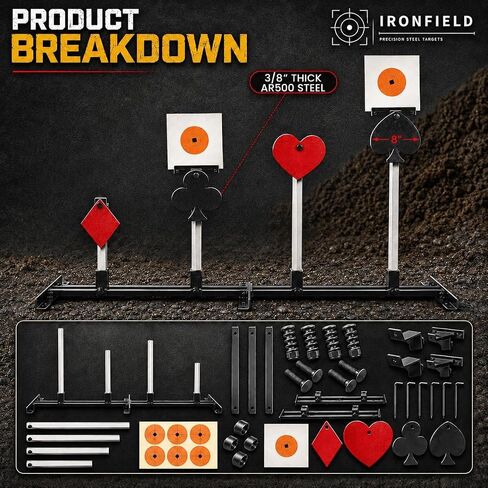 IRONFIELD AR500 Steel Targets for Shooting, Poker Shaped 8" Set with Stand in Saudi Arabia