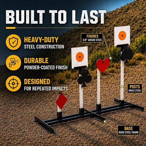 IRONFIELD AR500 Steel Targets for Shooting, Poker Shaped 8" Set with Stand in Saudi Arabia