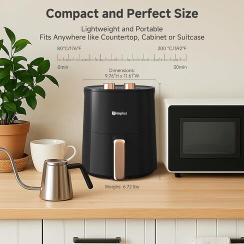 SIMPLUS 4.5QT Air Fryer, 1300W Adjustable Temperature Airfryer Oven, 6 Preset Cooking Options, 392°F Rapid Air Crisp Technology, Quick & Easy Meals in Minutes, Nonstick & Easy-Clean Basket, Black in Saudi Arabia