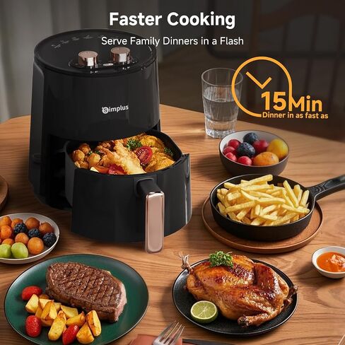 SIMPLUS 4.5QT Air Fryer, 1300W Adjustable Temperature Airfryer Oven, 6 Preset Cooking Options, 392°F Rapid Air Crisp Technology, Quick & Easy Meals in Minutes, Nonstick & Easy-Clean Basket, Black in Saudi Arabia