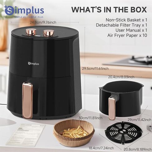 SIMPLUS 4.5QT Air Fryer, 1300W Adjustable Temperature Airfryer Oven, 6 Preset Cooking Options, 392°F Rapid Air Crisp Technology, Quick & Easy Meals in Minutes, Nonstick & Easy-Clean Basket, Black in Saudi Arabia