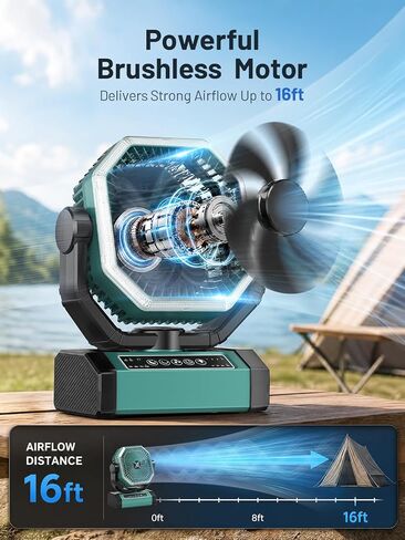 Portable Rechargeable Fan - 9-Inch Camping Fan for Tent, 24000mAh(60Hrs) Battery Operated Fan for Camping, Auto Oscillation Cordless Fans, Tent Fan with Remote/Light, 4 Speeds, 4 Timing, Outdoor in Kuwait