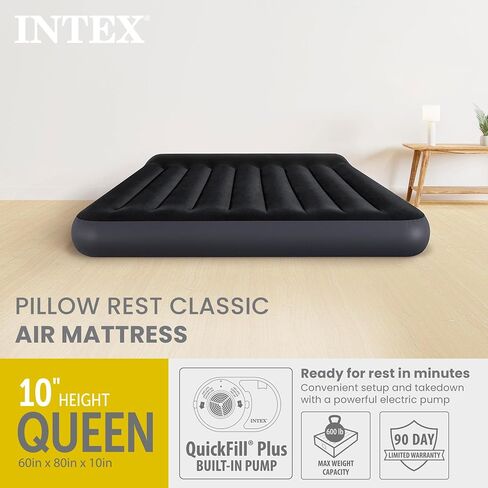 Intex 64149ED Dura-Beam Standard Pillow Rest Air Mattress: Fiber-Tech - Queen Size - Built-in Electric Pump - 10in Bed Height - 600lb Weight Capacity in Saudi Arabia