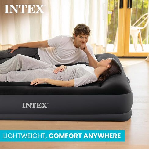 Intex 64149ED Dura-Beam Standard Pillow Rest Air Mattress: Fiber-Tech - Queen Size - Built-in Electric Pump - 10in Bed Height - 600lb Weight Capacity in Saudi Arabia