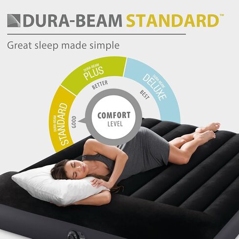 Intex 64149ED Dura-Beam Standard Pillow Rest Air Mattress: Fiber-Tech - Queen Size - Built-in Electric Pump - 10in Bed Height - 600lb Weight Capacity in Saudi Arabia