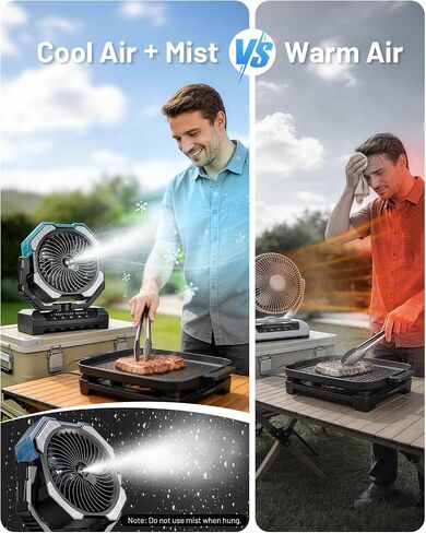 Misting Fan, Portable Camping Fans with 9oz Water Tank, 24000mAh Rechargeable Fan with 4 Speed, Battery Powered Fans with 120H Cooling, Last 5H Mist, 2 Mist Modes, Light, Outsides/Summer Essential in Saudi Arabia